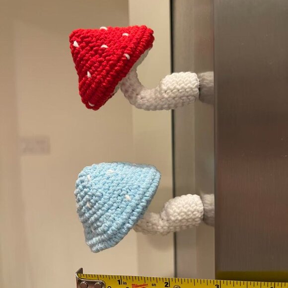 Set of 2 Handmade Crochet Mushroom Fridge Magnet - Picture 4 of 4